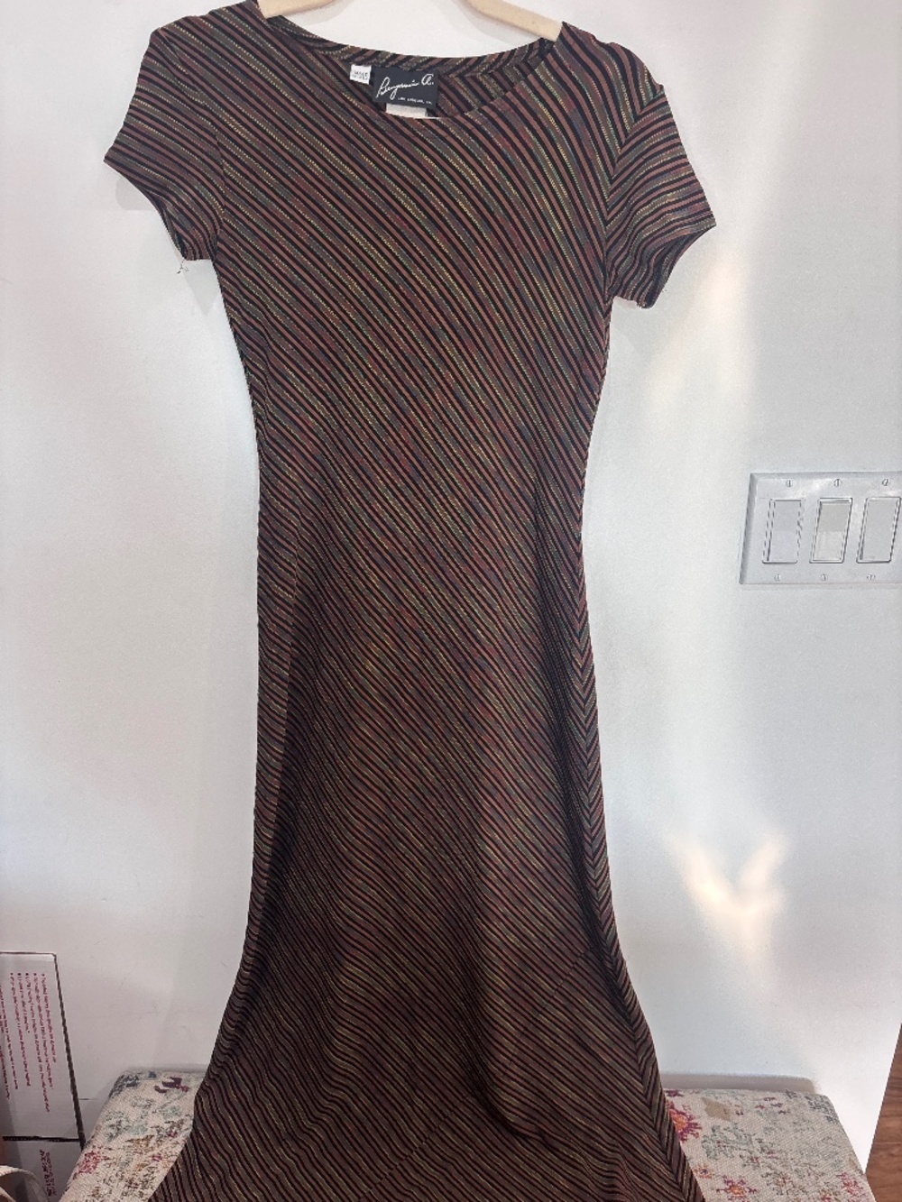 Vintage Benjamin A. Earthy Diagonal Stripe Maxi Dress Small